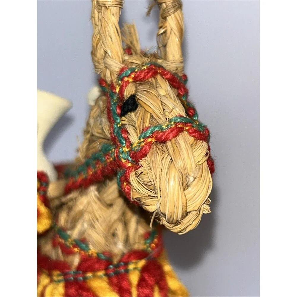 Mexican Woven Straw Donkey Burro w/Clay Pots- Pack Mule Figure Vintage Decor